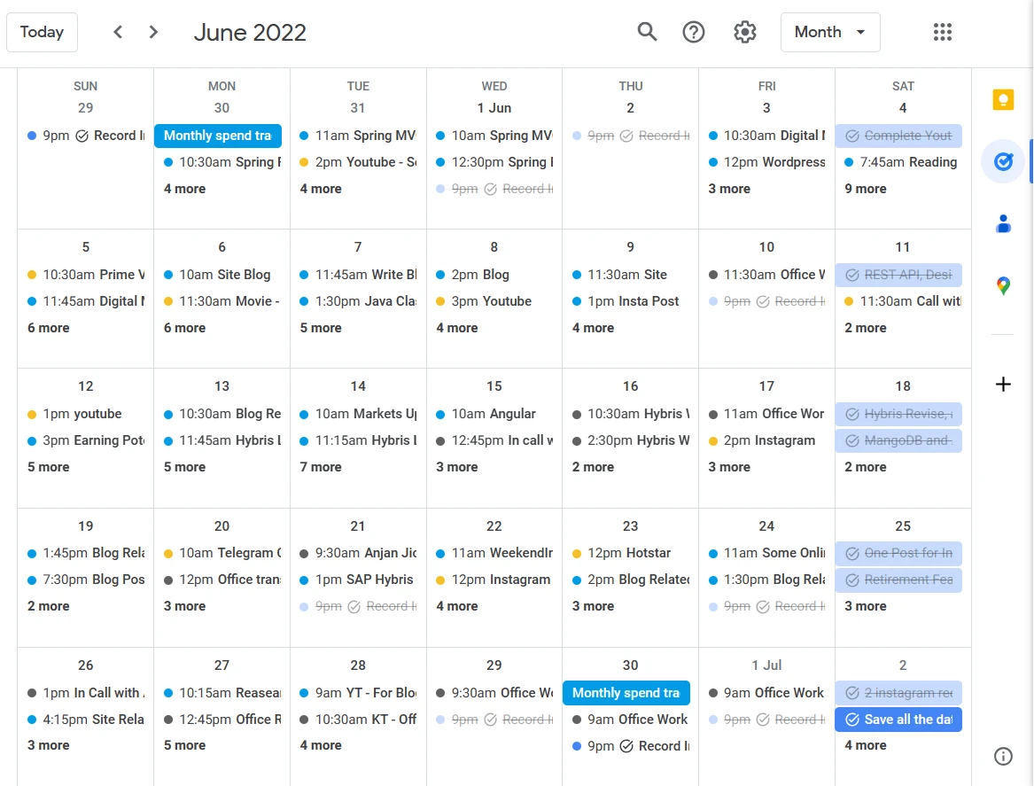 Calendar Sample Image Organized